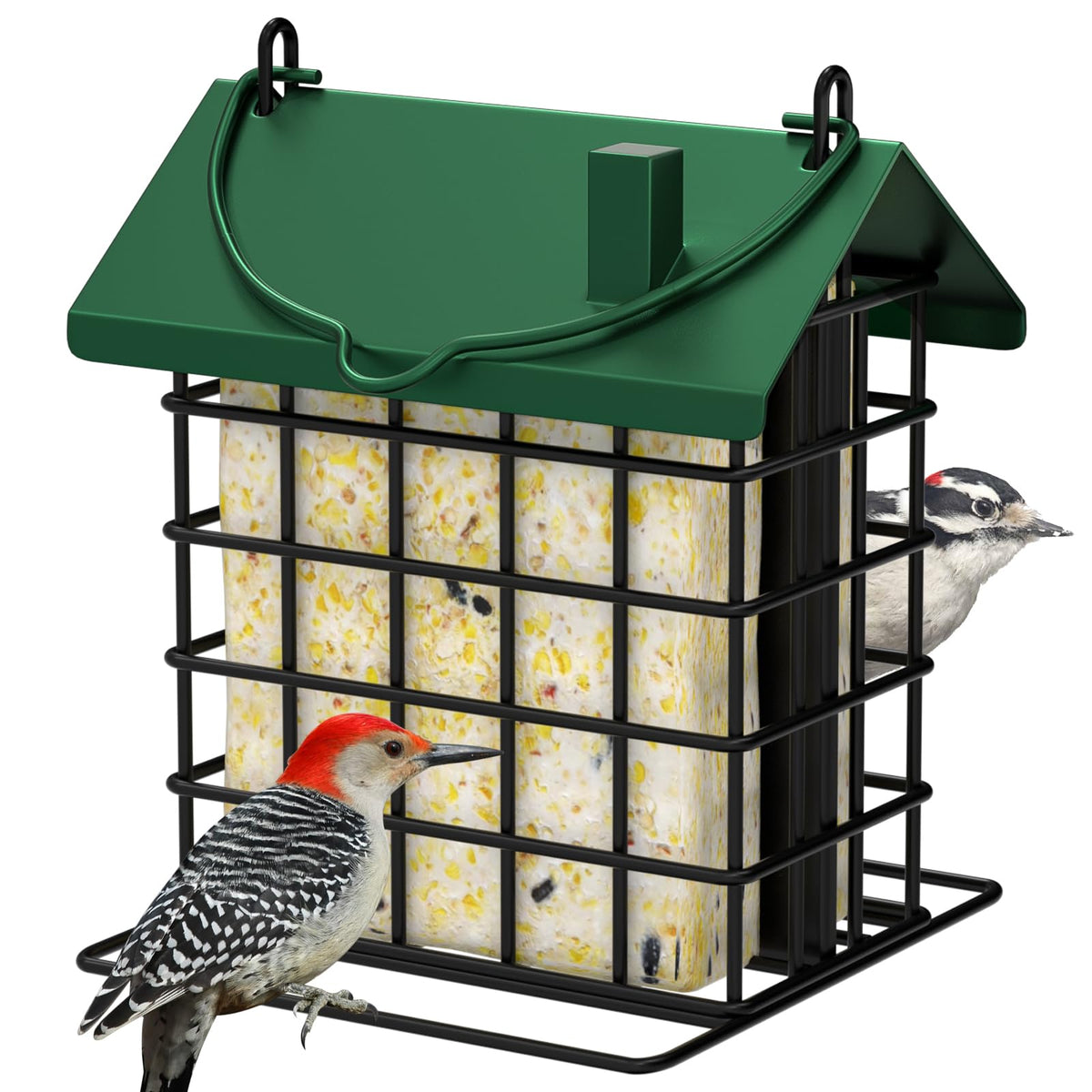 Gbekery all-metal double suet bird feeder outdoors for durable year-round feeding