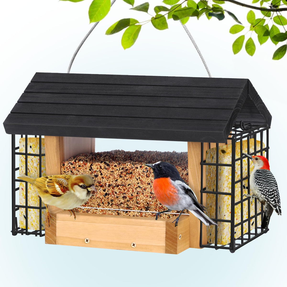 Gbekery hopper bird feeder for outdoors hanging invites peaceful backyard birdwatching