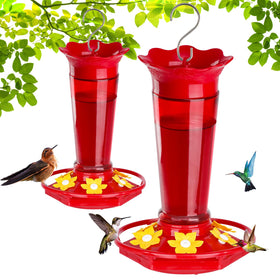 Gbekery glass hummingbird feeder in red; supports multiple birds with six ports.