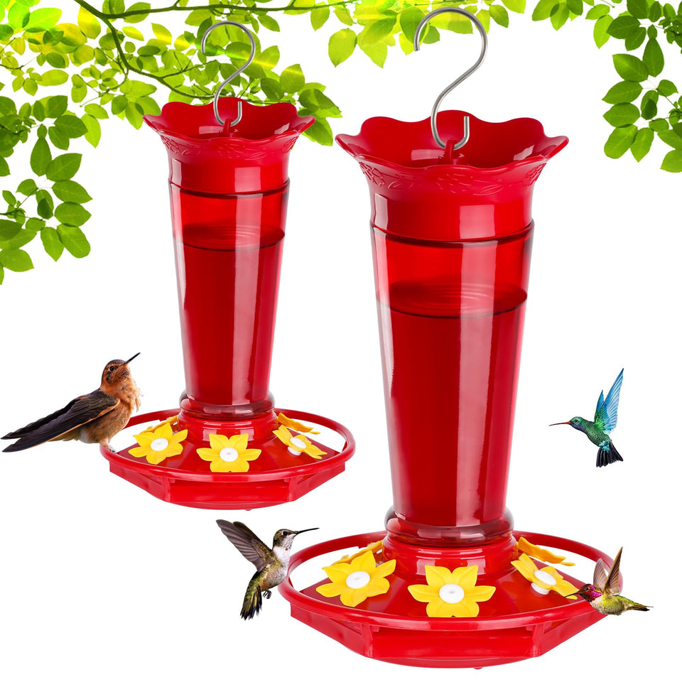 Gbekery glass hummingbird feeder in red; supports multiple birds with six ports.