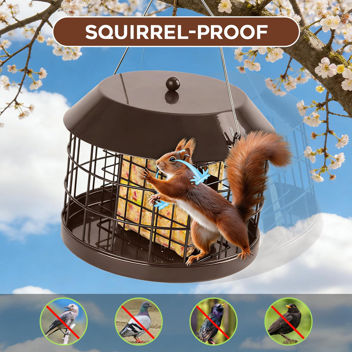 Gbekery large-capacity suet feeder supports longer bird visits.