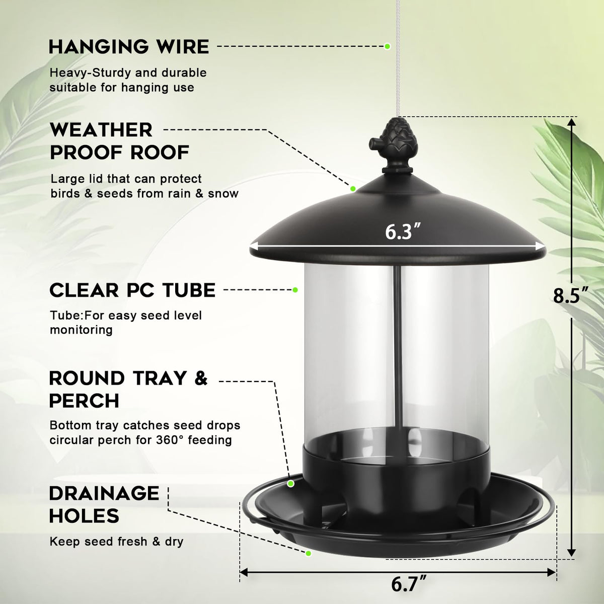 Gbekery metal bird feeder 360-degree tray supports multiple birds at once