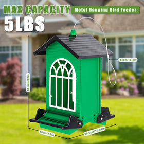Gbekery metal feeder with bilateral perches deters squirrels while feeding birds.