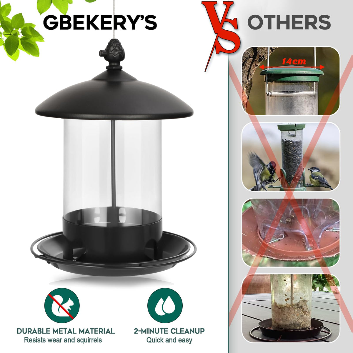 Gbekery bird feeder drainage holes keep seeds dry and fresh