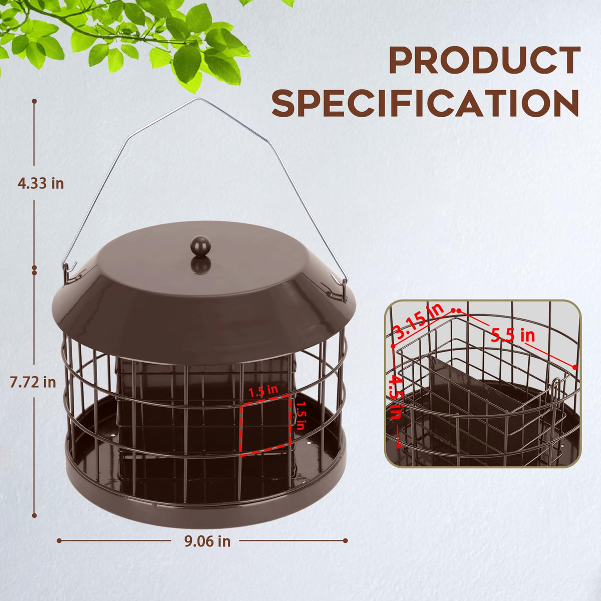 Gbekery metal cage bird feeder with detachable hook for easy outdoor placement.