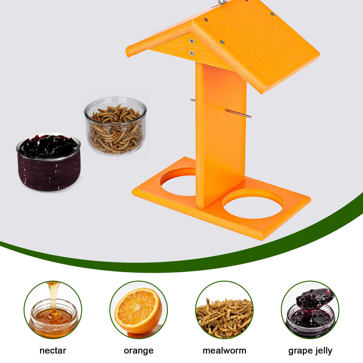 Gbekery Oriole Feeder supports fruit and jelly feeding for visiting orioles.