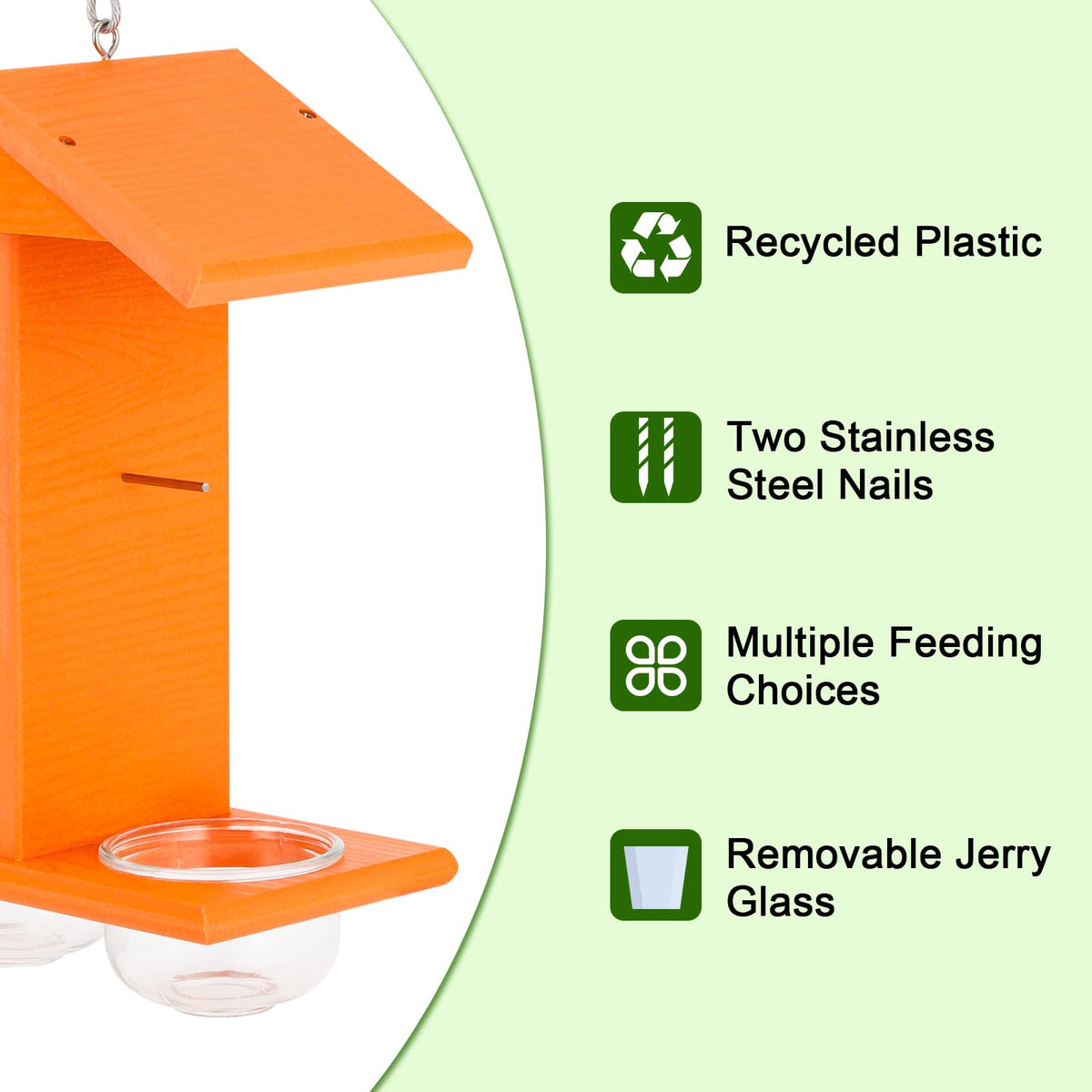 Gbekery Oriole Feeder made from recycled plastic resists weather for year-round use.