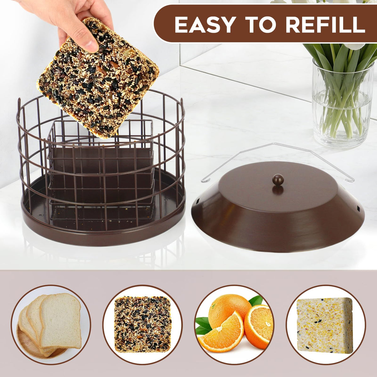 Gbekery removable roof enables quick refills and simple cleaning.