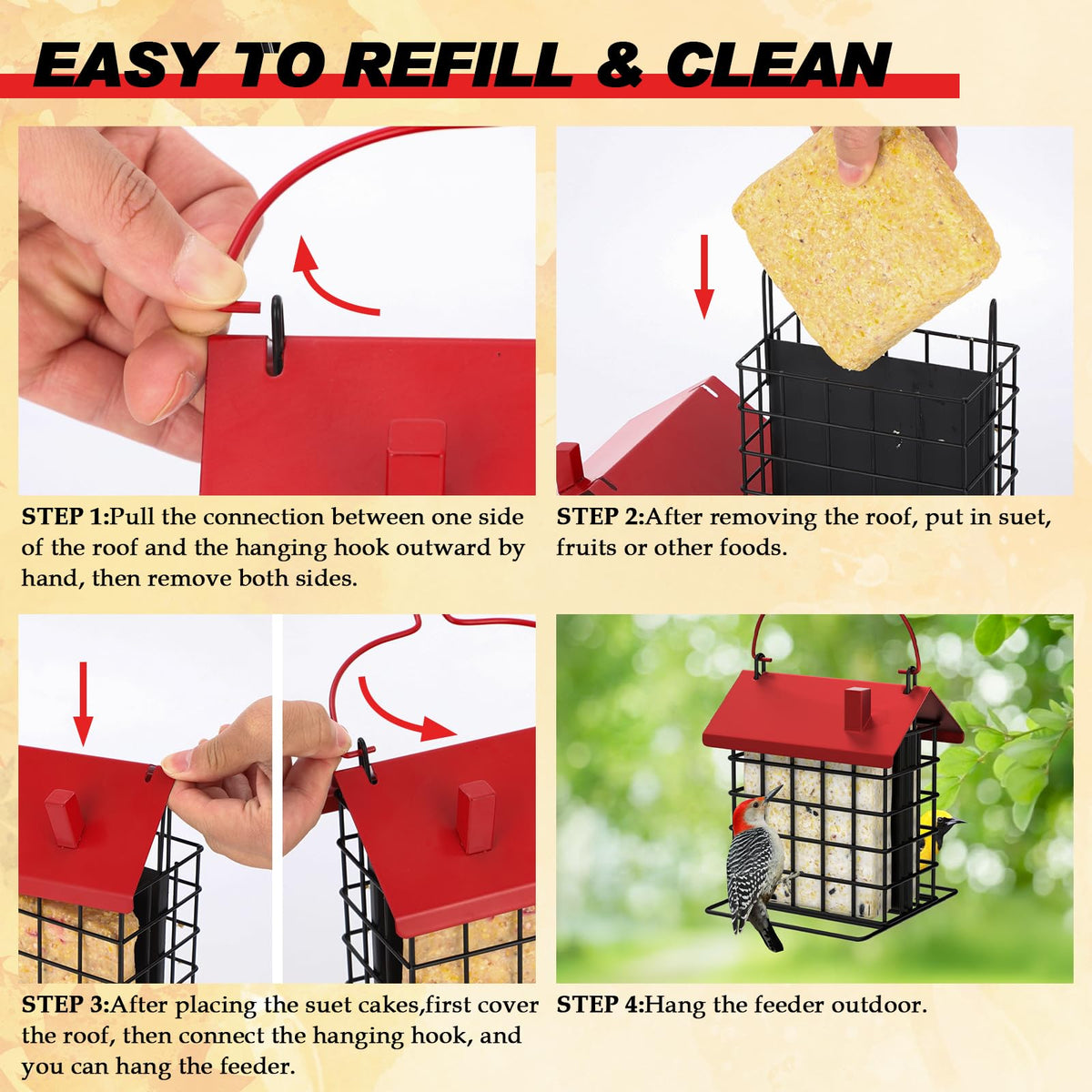 GBekery built-in squirrel-deterrent features help deter openings while hanging