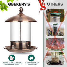 Gbekery squirrel-deterrent slider-cap keeps seeds secure during busy afternoons.