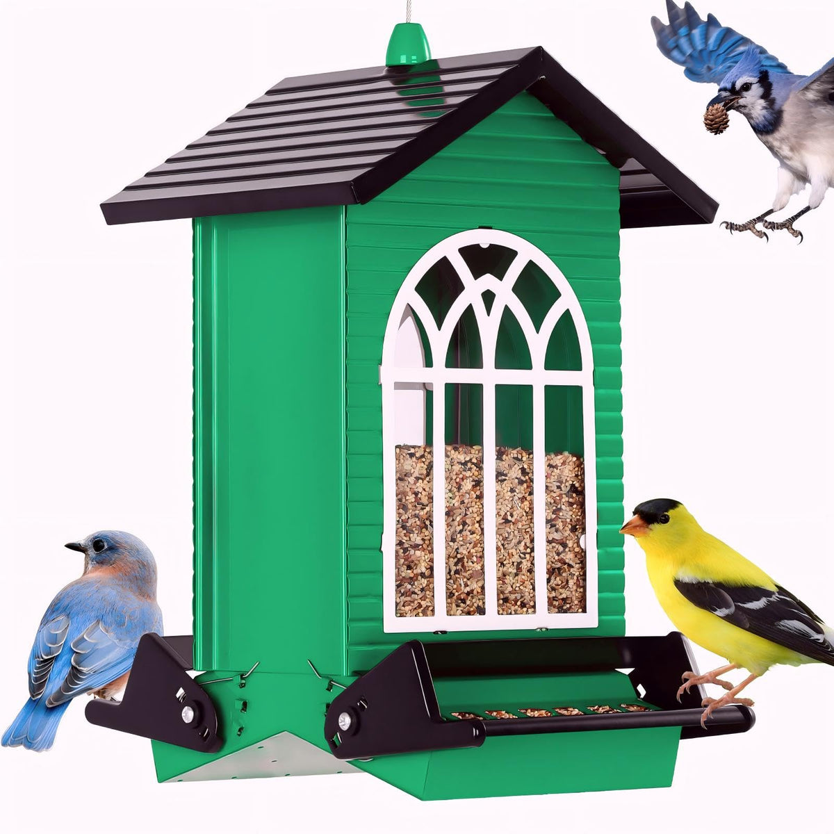 Gbekery squirrel-proof bird feeder with 5-lb capacity for busy backyards.