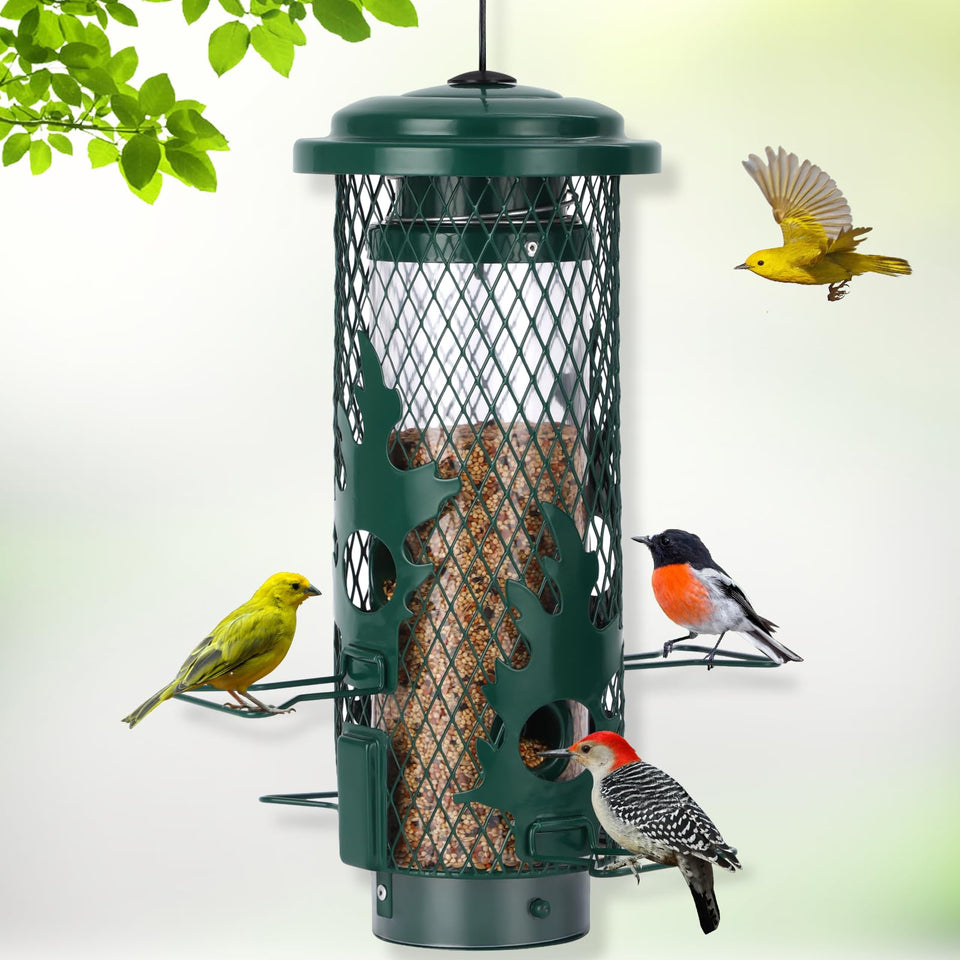 Gbekery Squirrel-Proof Feeder with gravity-activated mechanism protects seeds from clever climbers.