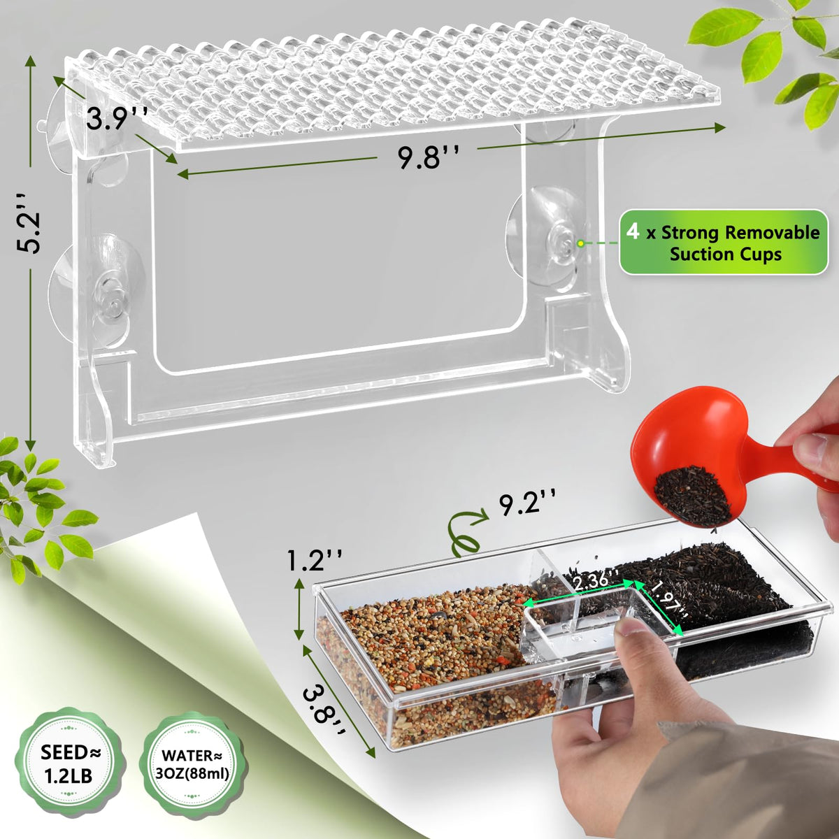 Gbekery window bird feeder clear acrylic view for close indoor watching.