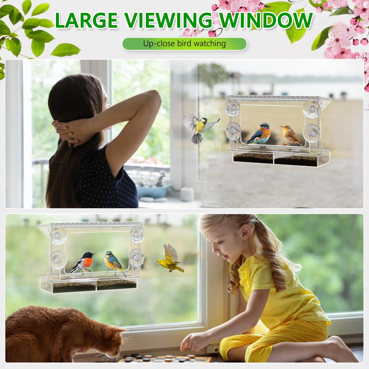 Gbekery window bird feeder drainage holes prevent water buildup and mold.