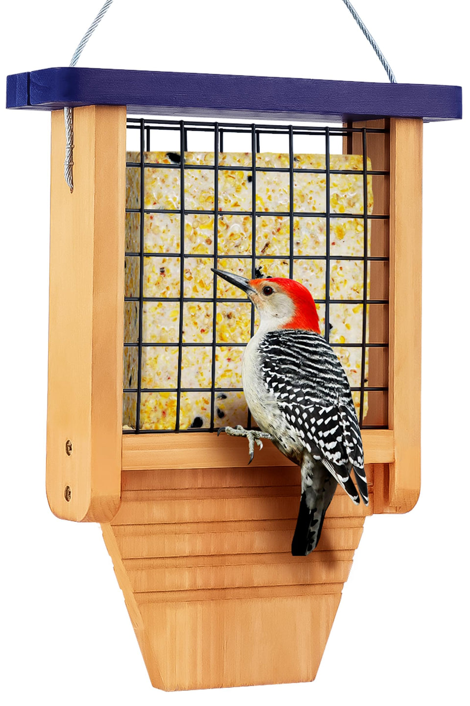 Gbekery wooden suet feeder for outside hanging, inviting wild birds to dine safely.
