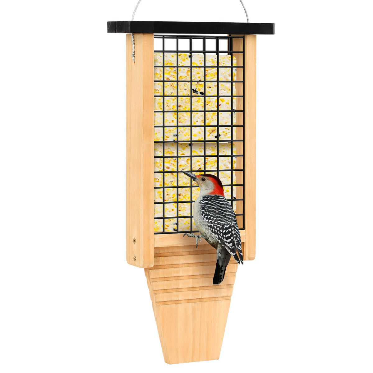 Gbekery wooden suet feeder for outside hanging attracts wild birds with easy access.