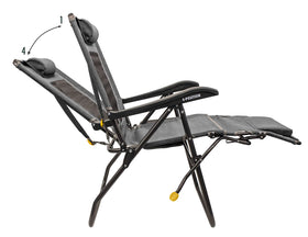 GCI Legz Up Lounger mesh-backrest keeps air flowing on warm days.