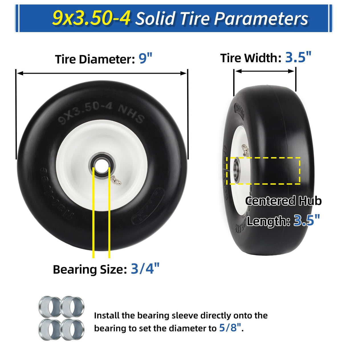 GICOOL 9x3.50-4 side view tire, puncture-proof and maintenance-friendly
