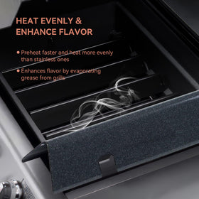 Gcostar 7636 flavorizer bars highlight 16GA porcelain-enameled steel construction for longevity.