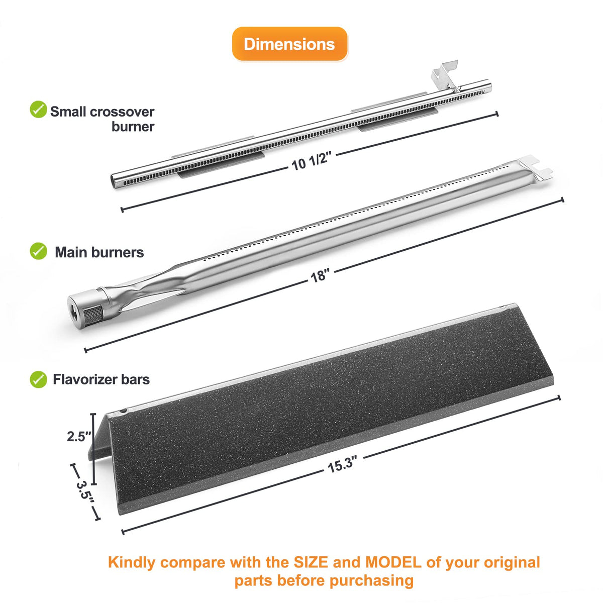Gcostar Weber 69785 crossover burner tubes for consistent flames.