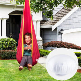 GCTWFYK indoor-outdoor use, white cushion supports versatile pod swing setup.