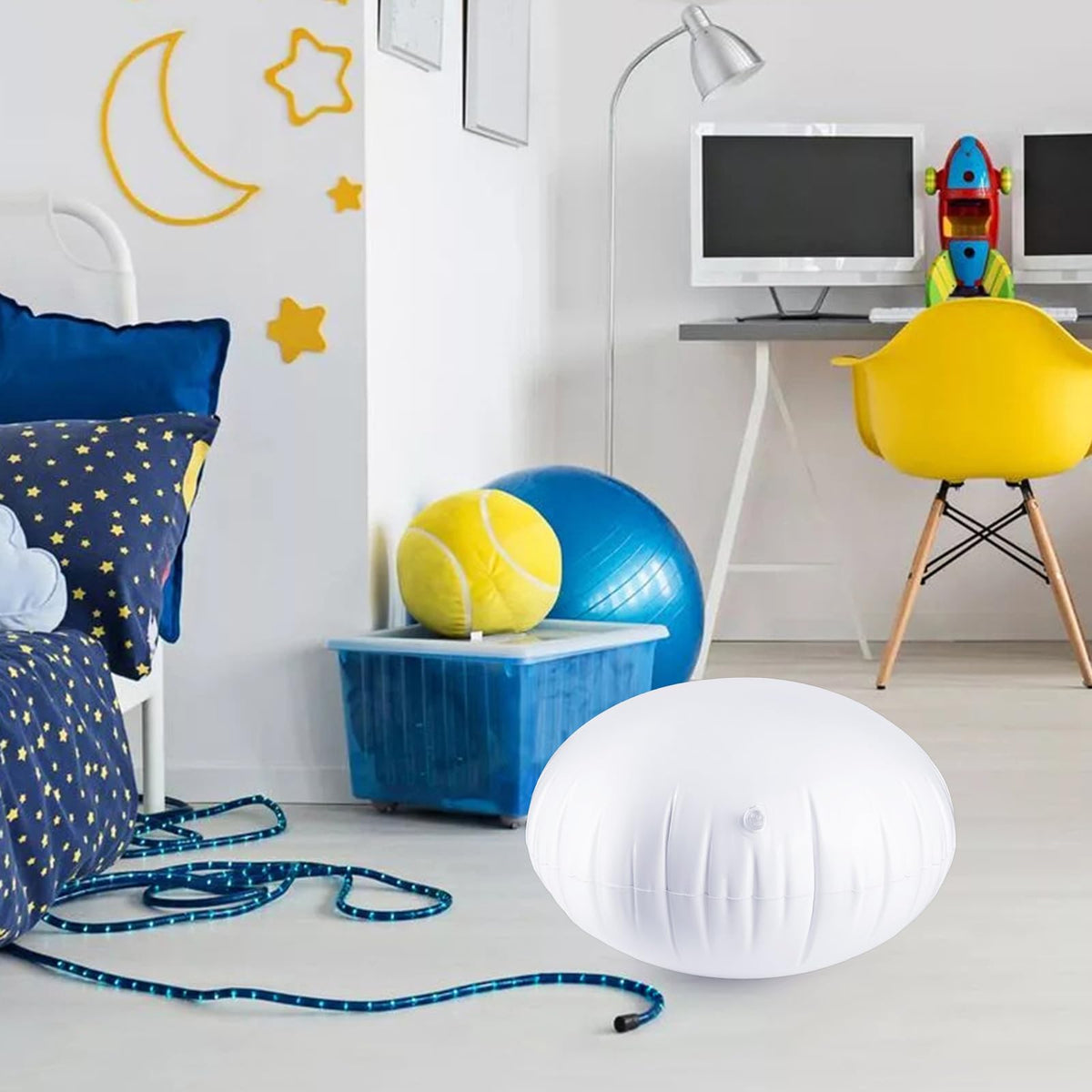 GCTWFYK kids pod swing cushion closeup in white, tear-resistant PVC for durable seating.