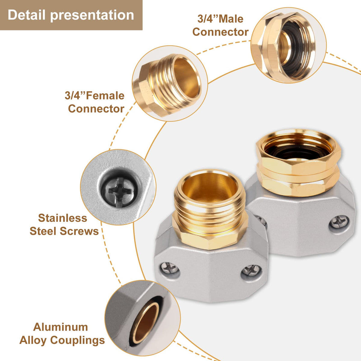 GDIM aluminum female and male connectors for secure hose joints