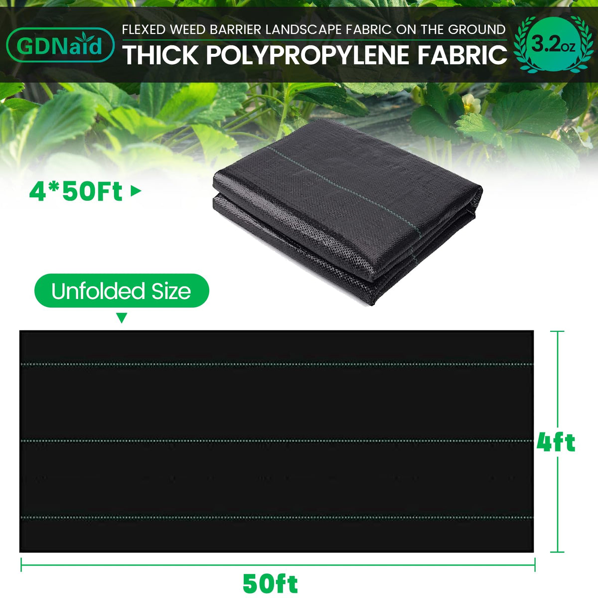 GDNaid weed barrier roll close-up shows breathable fabric promoting soil health.