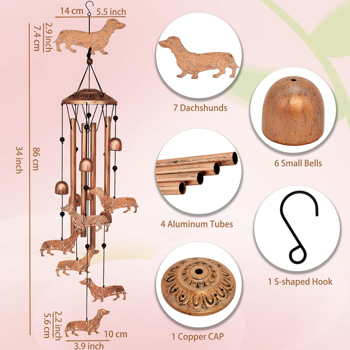 GDNSFIT dachshund wind chimes as garden decor with musical tones