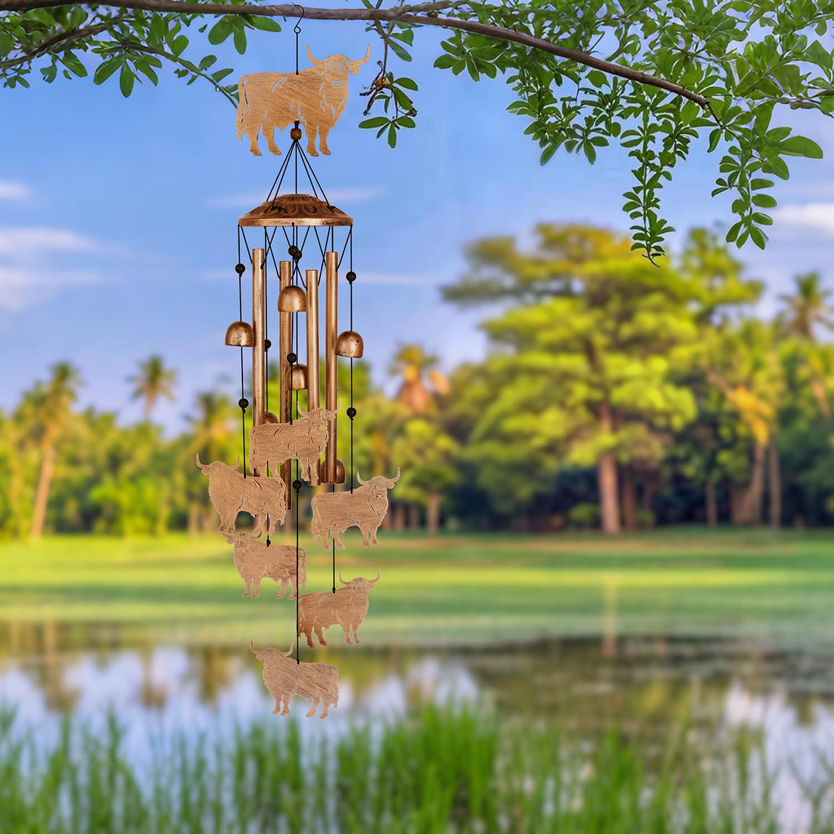 GDNSFIT Highland Cow Wind Chime with durable finish and rope
