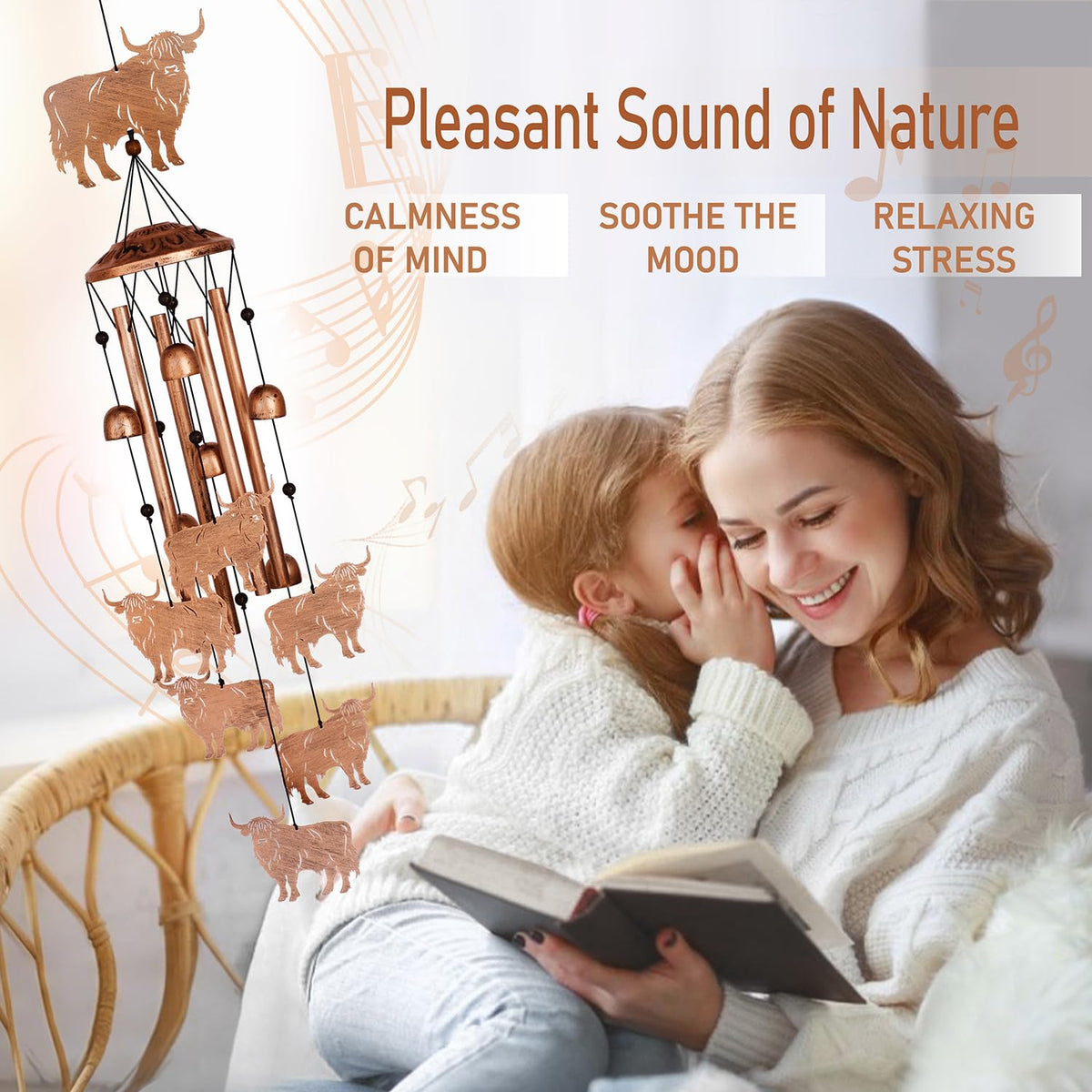 GDNSFIT Highland Cow Wind Chime on patio for year-round appeal