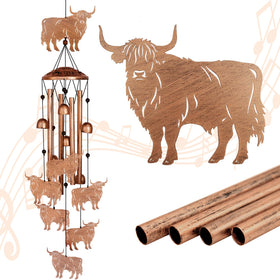 GDNSFIT Highland Cow Wind Chime outdoors with striking garden centerpiece