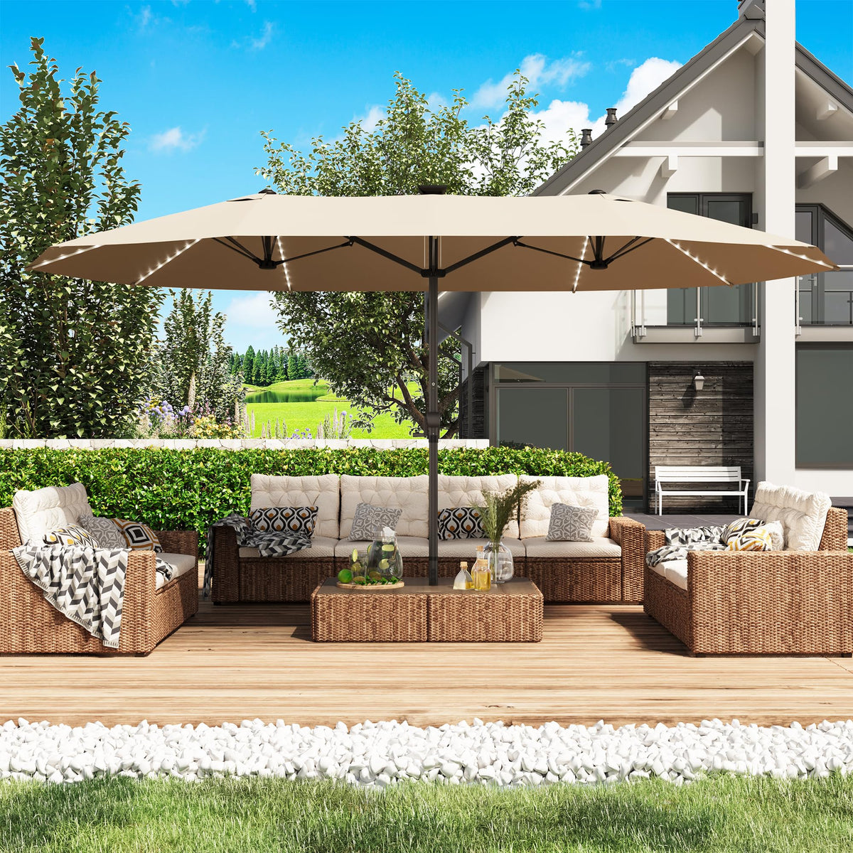 GDPFN beige umbrella finish complements patios and decks
