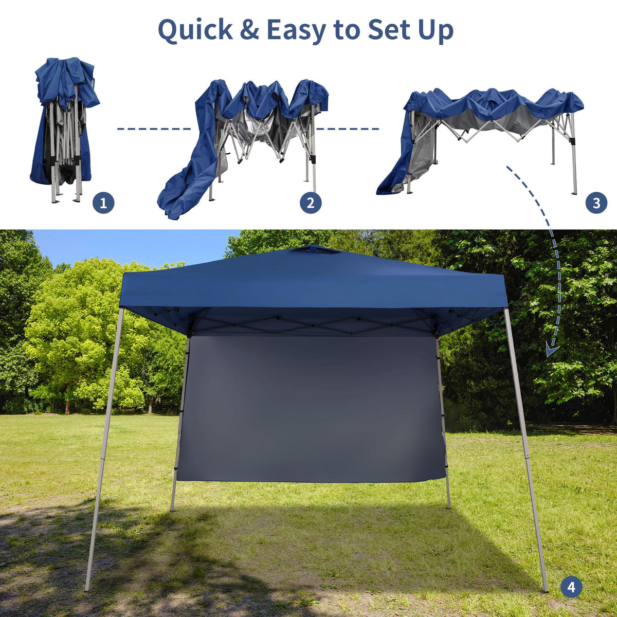 GDY pop-up canopy side view shows sturdy frame ideal for markets and beaches