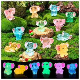 GDZRDFLH 24-piece glow-in-the-dark mini resin elephant figures for garden decor.