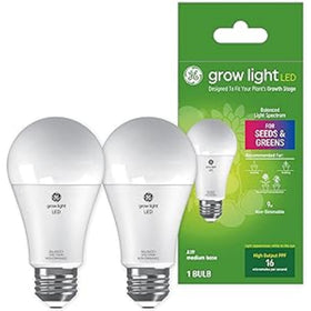 GE Grow LED light bulb with balanced spectrum for seeds and greens, promoting steady indoor growth