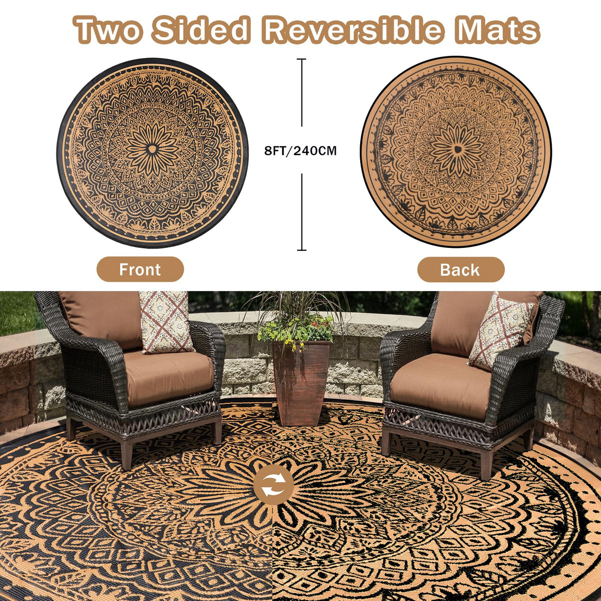 Geanlod boho reversible mat outdoor adds stylish two-sided options for versatile decor.