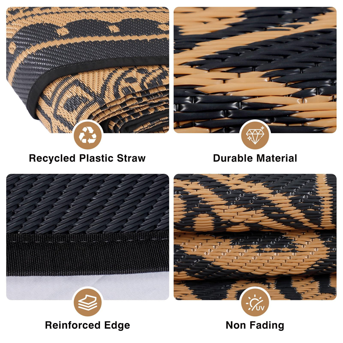 Geanlod weather-resistant patio rug withstands sun and rain for seasons.