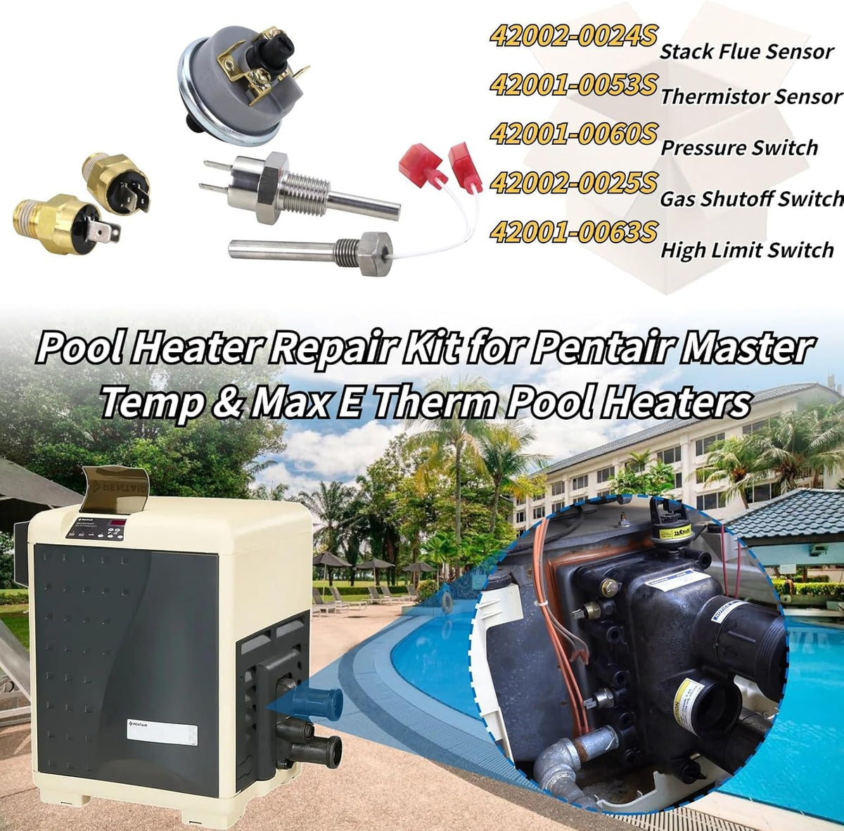 GEATaaT pool heater repair kit – thermistor sensor improves temperature sensing for reliability