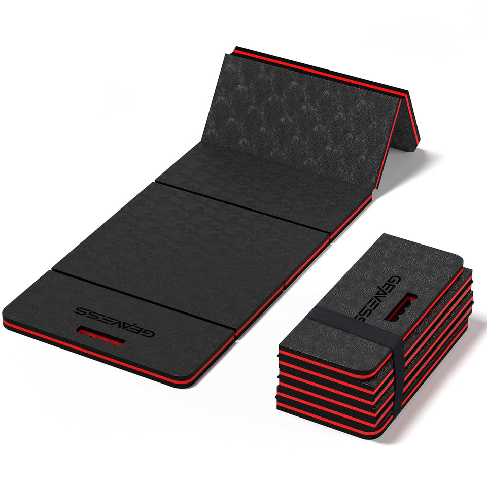 GEAVESS kneeling pad folded with handle for easy transport during gardening.