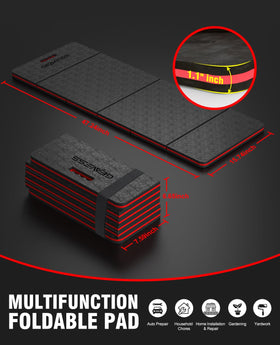 GEAVESS kneeling pad with elastic strap stored compactly after folding.