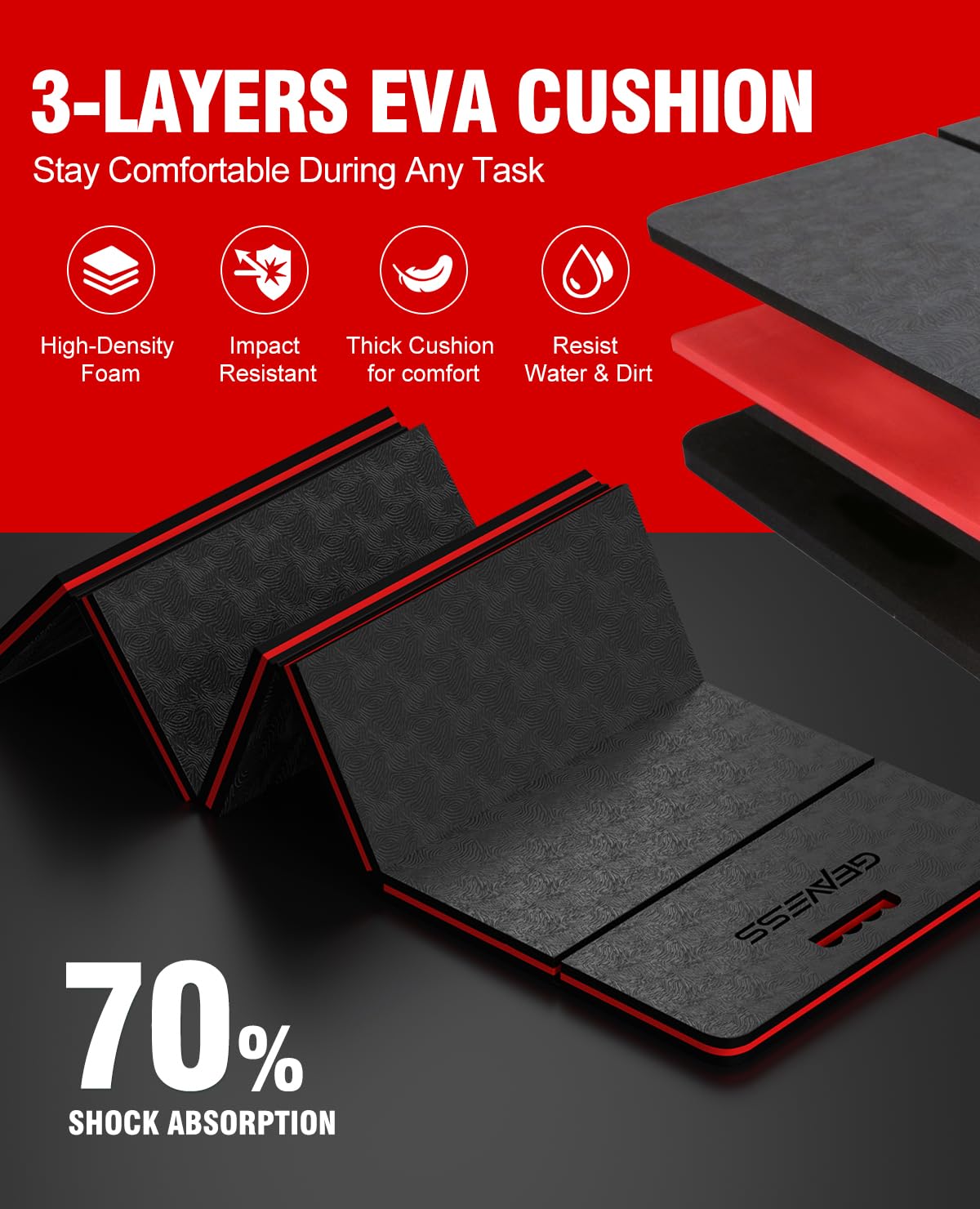 GEAVESS kneeling pad unfolded to full length for repairs and cleaning.