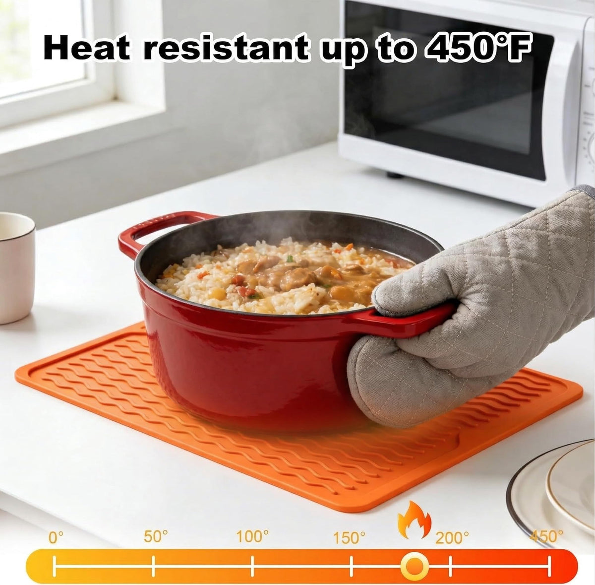 Geban mat with non-slip backing stable during busy cooks.
