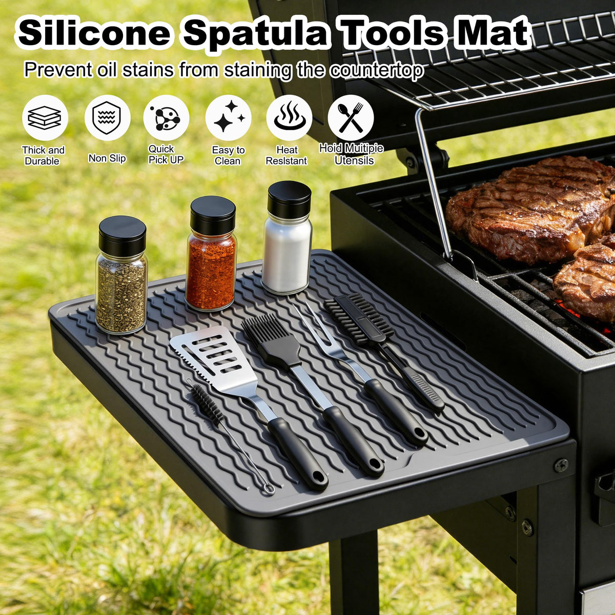 Geban multi-purpose BBQ mat protects griddle and countertops from heat and grease.