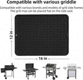 Geban silicone grill tools mat rolled for compact storage after cooking.