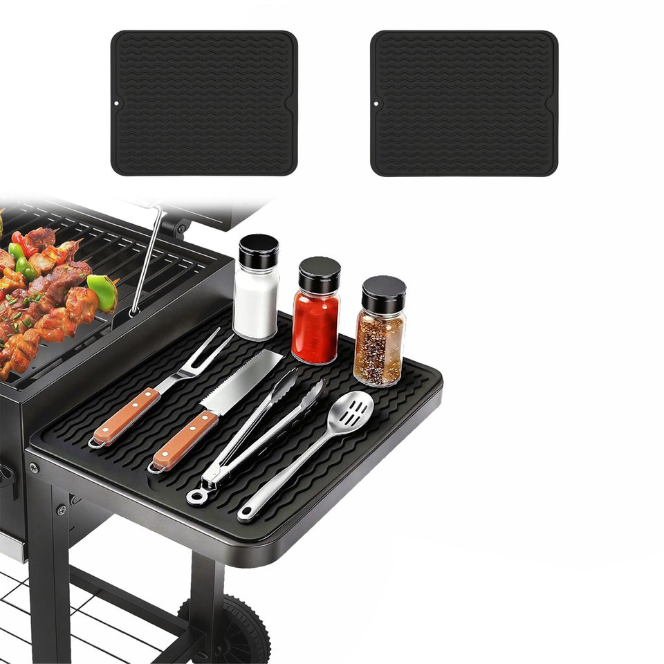 Geban silicone grill tools mat on side shelf shows cross-brand compatibility.