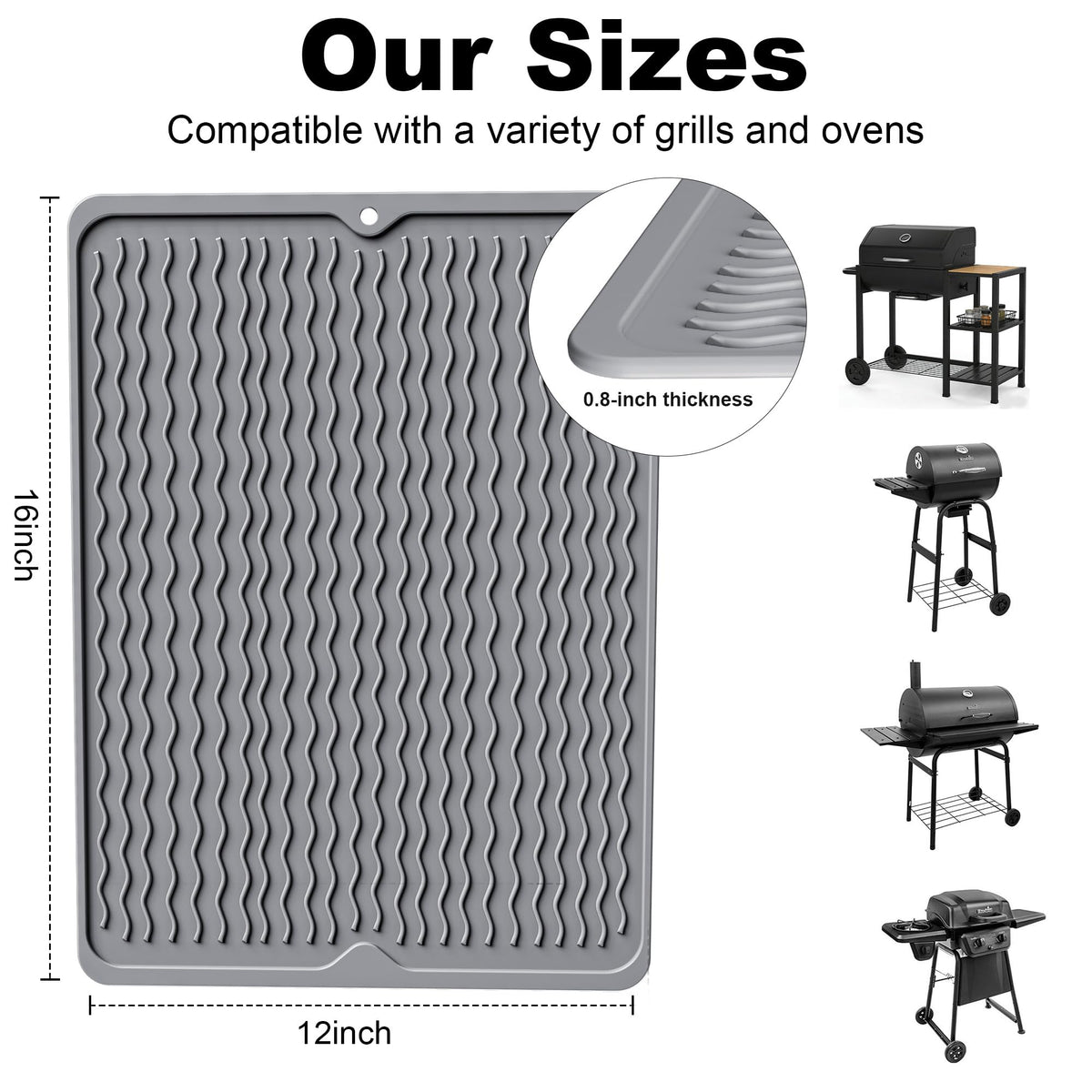 Geban silicone grill mat side shelf organization keeps spatulas tidy during grilling.