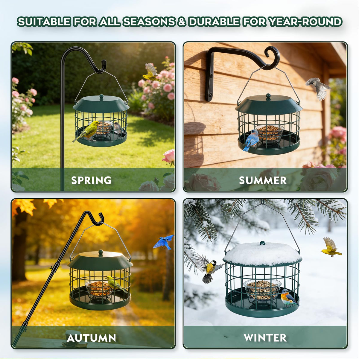 Gbekery Green Metal Bird Feeder blends with garden décor