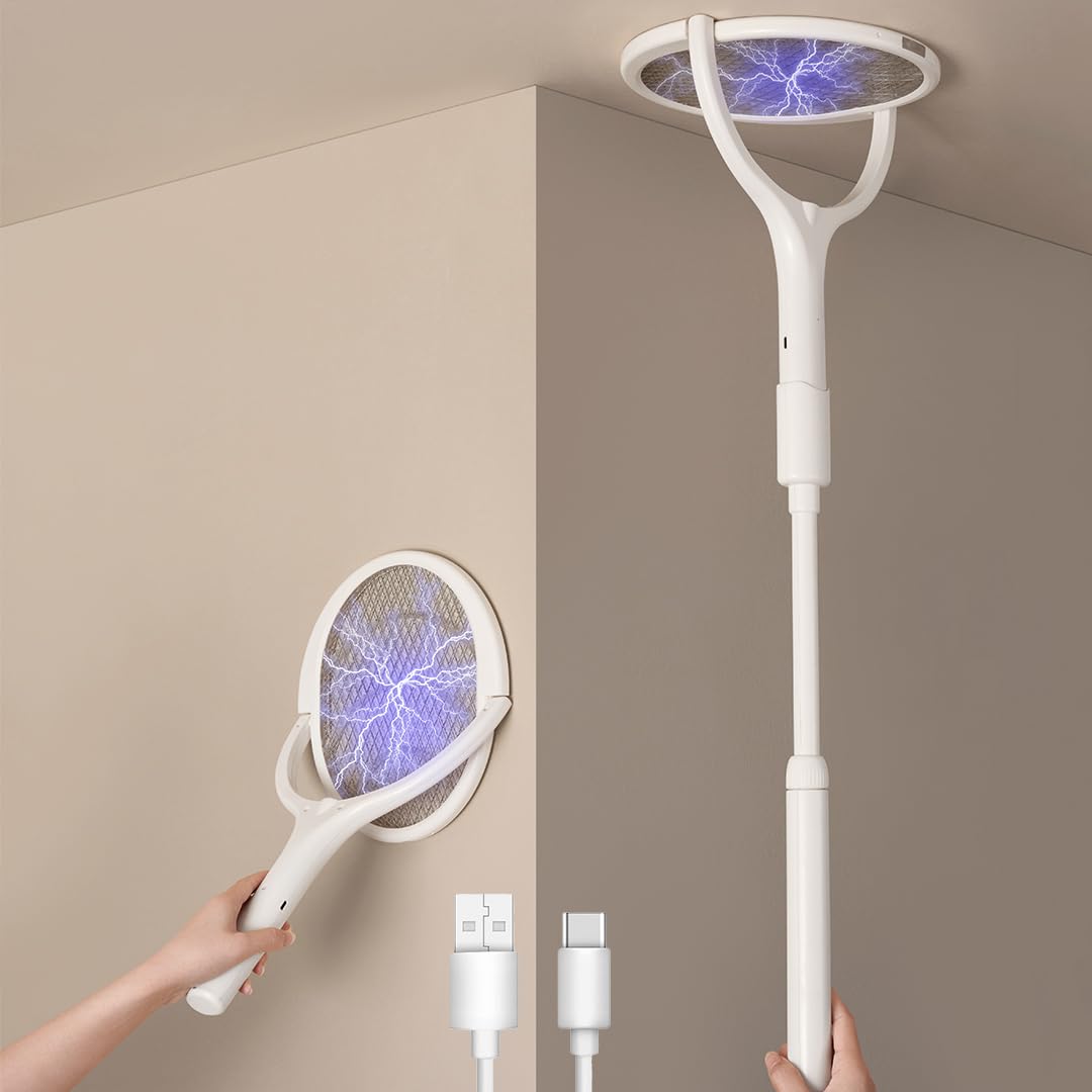 GeckoMan rotating head electric fly swatter catching pests from any angle