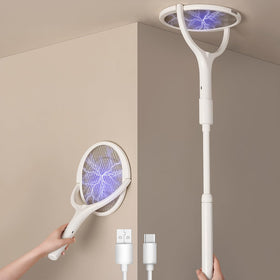 GeckoMan rotating head electric fly swatter catching pests from any angle
